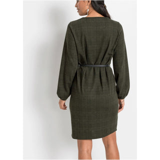 Bodyflirt Dark Olive Checked Belted Dress-Dress-Bodyflirt-Miss Bella