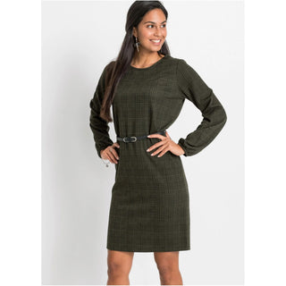 Bodyflirt Dark Olive Checked Belted Dress-Dress-Bodyflirt-14/16-Olive-Miss Bella