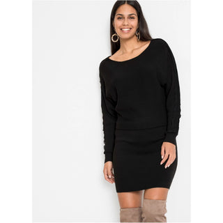 Bodyflirt Knitted Dress with Lace-Dress-Bodyflirt-14/16-Normal - 94cm-Black-Miss Bella