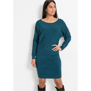 Bodyflirt Knitted Dress with Lace-Dress-Bodyflirt-14/16-Short - 90cm-Petrol Blue-Miss Bella
