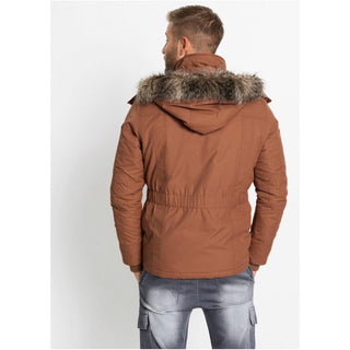 John Baner Hooded Jacket with Fur Trim Chestnut Size 48-Jacket-John Baner-Miss Bella