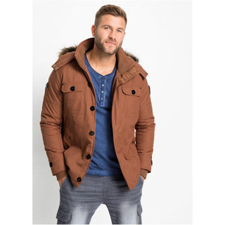 John Baner Hooded Jacket with Fur Trim Chestnut Size 48-Jacket-John Baner-Miss Bella
